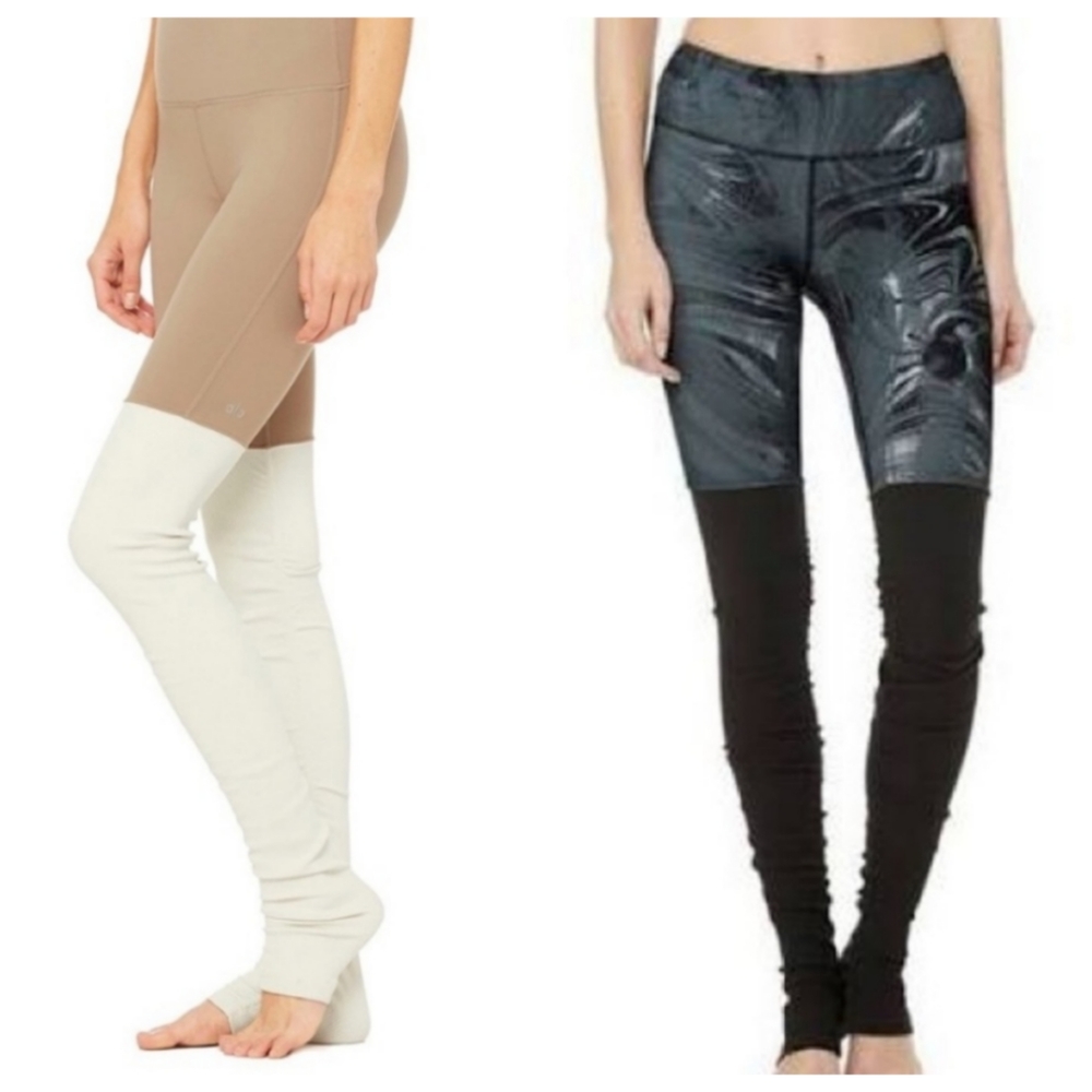 Lot 2 Alo Yoga Goddess Leggings Camel/Ivory and Marble/Black Medium - Picture 11 of 11